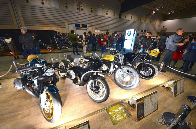 BMW R nineT のカスタムバイク左から46Works、HIDE MOTORCYCLE、BRAT STYLE、Cherry’s Company（ヨコハマ ホットロッド カスタムショー2014）