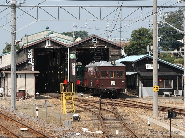 新春イベントの会場となる大胡電車庫。電気機関車の試乗会などが行われる。