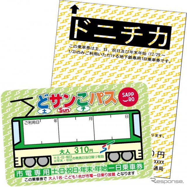 地下鉄用の「ドニチカキップ」(上)と市電用の「どサンこパス」(下)。「ドニチカキップ」は自動券売機、「どサンこパス」は市電車内で発売している。