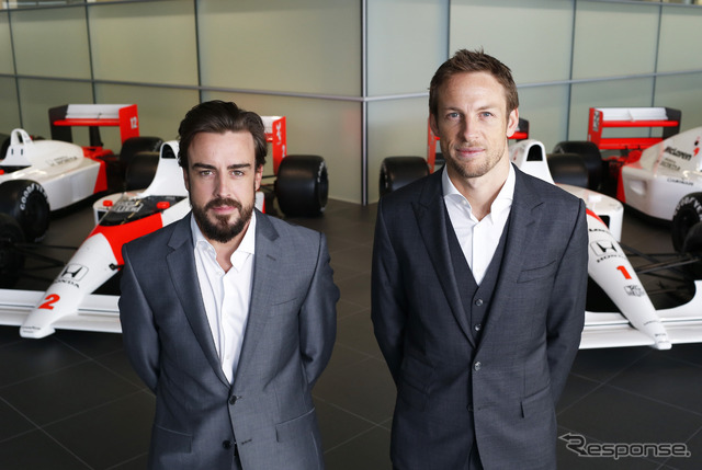 2015年、マクラーレン・ホンダはアロンソ(左)とバトンのコンビに。