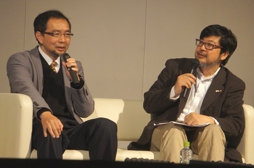 左・梶田秀司氏(産業技術総合研究所 知能システム研究部門ヒューマノイド研究グループ 主任研究員)、右・遠藤諭氏(角川アスキー総合研究所 取締役主席研究員)