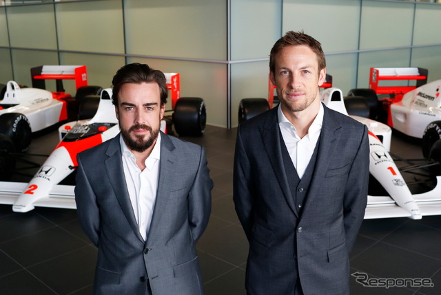 マクラーレン・ホンダでコンビを組むフェルナンド・アロンソ(左)とジェンソン・バトン(右)