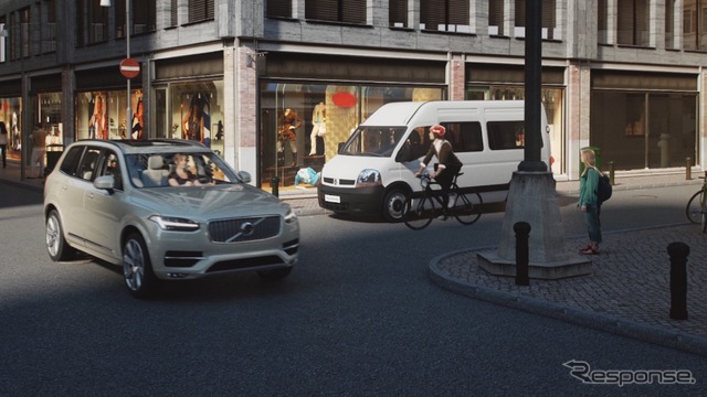 ボルボカーズの車と自転車の衝突防止システムのイメージ