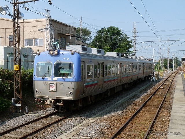 オリジナル台紙にデザインされている上毛電鉄の700形電車。
