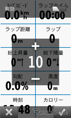 表示するデータは1画面に最大10個。データの種類は自由にカスタマイズできる。