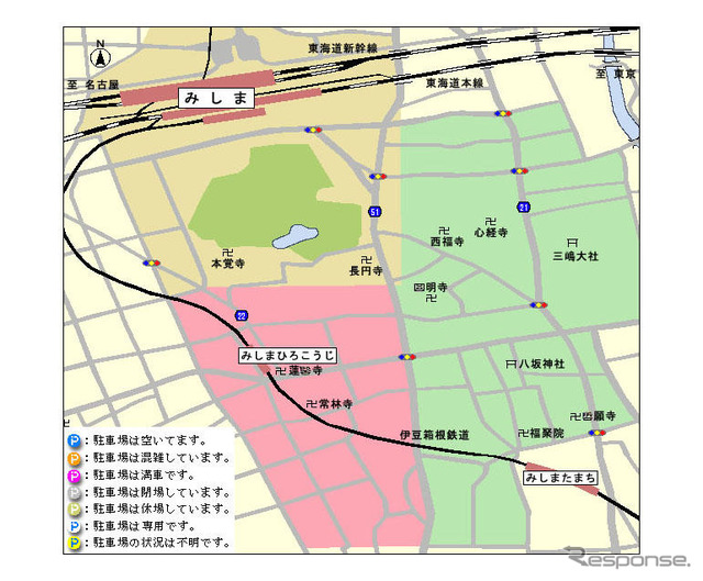 三島市で駐車場案内システム…カーナビやケータイで