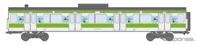 山手線でもJALカードSuica発行10周年の記念ロゴでデザインした「Suicaのペンギン電車」を運行する。