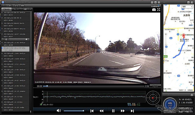 付属のビューアソフト「GDRPCTool」で再生すると、地図に走行場所が表示される
