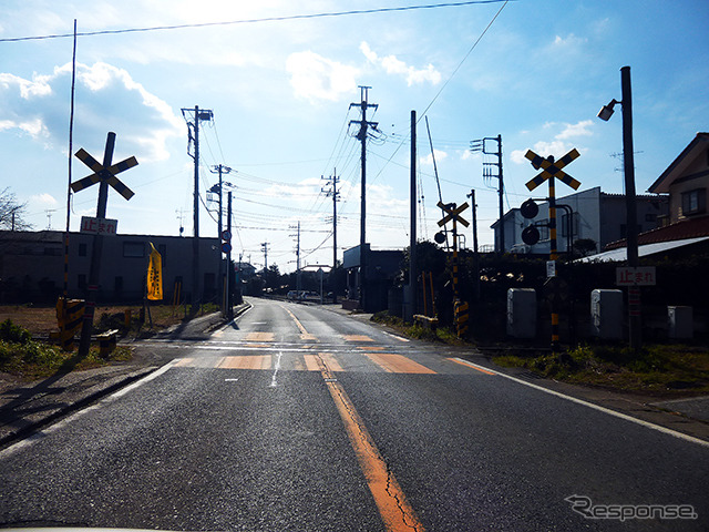大多喜街道(国道297号)と小湊鉄道線の交差点