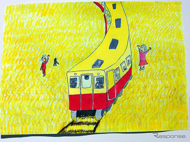 ロボットが運転する小湊鉄道の気動車(市原湖畔美術館「子ども絵画展」)
