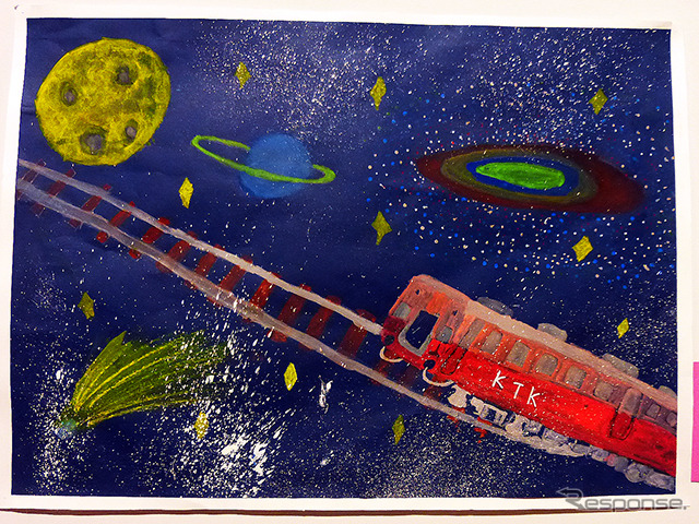 星を目指す小湊鉄道の気動車(市原湖畔美術館「子ども絵画展」)