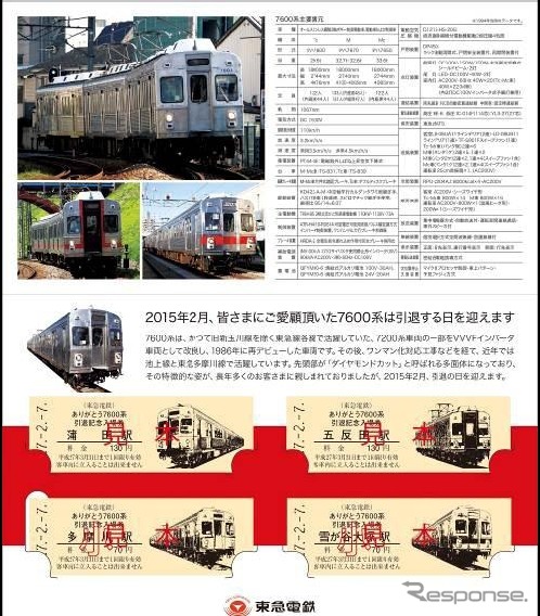 「ありがとう7600系引退記念入場券」の台紙中面。記念入場券は2月7日の5時から発売される。