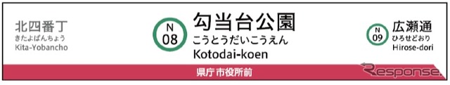 仙台市交通局は2月4日から南北線で駅ナンバリング導入のための改修工事を始める。画像は駅ナンバーを表示した駅名標のイメージ。