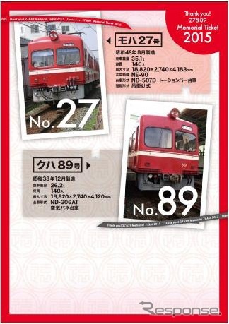 クハ89＋モハ27の主要諸元が入った台紙中面。