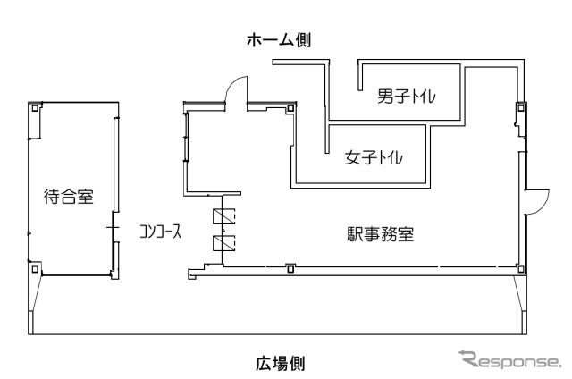 金子駅新駅舎の平面図。