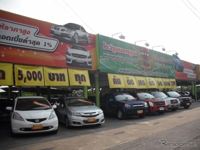 郊外の中規模中古車販売店