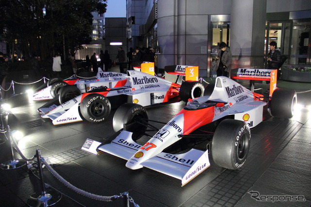 ホンダF1参戦記者会見が行なわれた青山本社に8台のF1マシンが集結