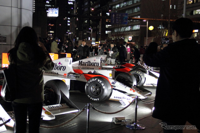 ホンダF1参戦記者会見が行なわれた青山本社に8台のF1マシンが集結