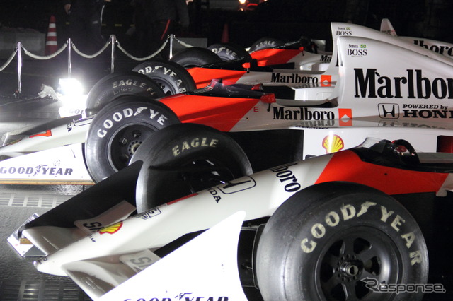 ホンダF1参戦記者会見が行なわれた青山本社に8台のF1マシンが集結