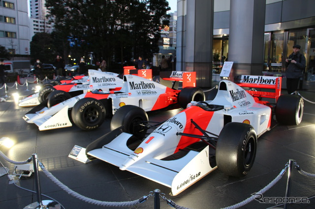 ホンダF1参戦記者会見が行なわれた青山本社に8台のF1マシンが集結