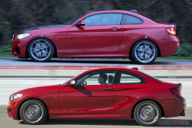 トヨタ＆BMWが開発中の新型スポーツ。上が今回スクープした試作車。2シリーズ（下）と比べホイールベースが短縮されている
