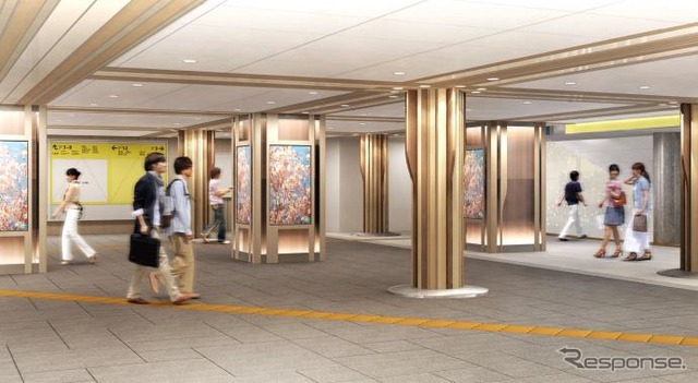 上野駅(コンコース):サクラの木立をイメージしたデザインにする。