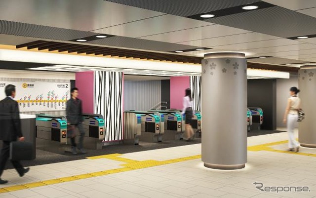 浅草駅(改札口):サクラをイメージしたデザインでまとめる。
