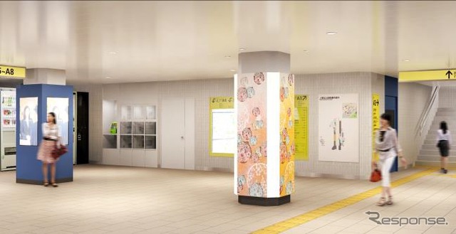 上野広小路駅(コンコース):織物の文様を用いる。