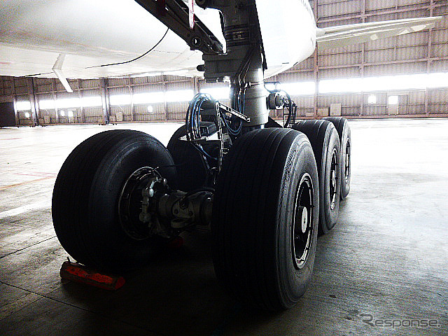 B777(JA8979)のランディングギア(羽田空港内JALメインテナンスセンター1(M1ハンガー))