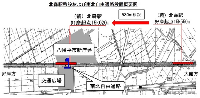 JR東日本盛岡支社は3月14日のダイヤ改正に合わせ、花輪線の北森駅を移設すると発表。新駅は八幡平市の新庁舎に隣接した場所となる