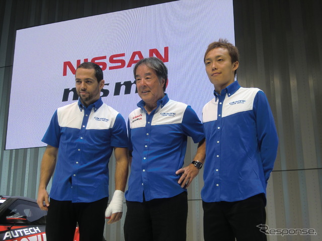 GT500に参戦するインパルの（左から）オリベイラ、星野監督、安田裕信。オリベイラの左手の負傷がちょっと気になる。
