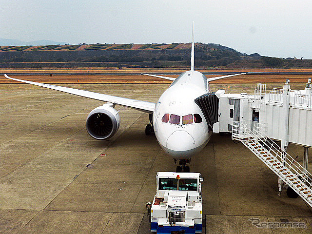 羽田から長崎空港に到着した全日空B787