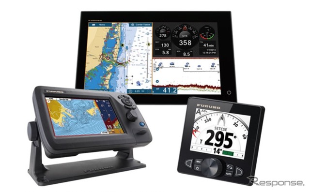 出展機器：上NavNet TZtouch2、左下GP-1870F、右下NAVpilot-711C