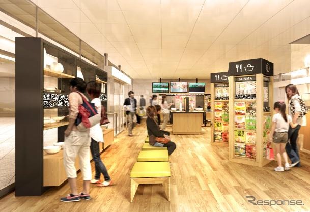リニューアル後の待合室のイメージ。地元工芸品を中心としたギャラリーや、観光協会との連携による情報発信スペース、富岡製糸場などを紹介するコーナーを設ける。