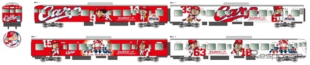 毎年恒例の「カープ応援ラッピングトレイン」は3月22日から運行を開始する予定。115系の車体に装飾を施す。
