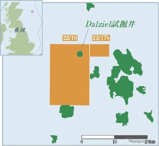 JX開発が原油を発見した英国22／16、17b鉱区図
