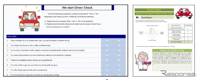 ドライバーチェック（質問項目と診断結果のイメージ）