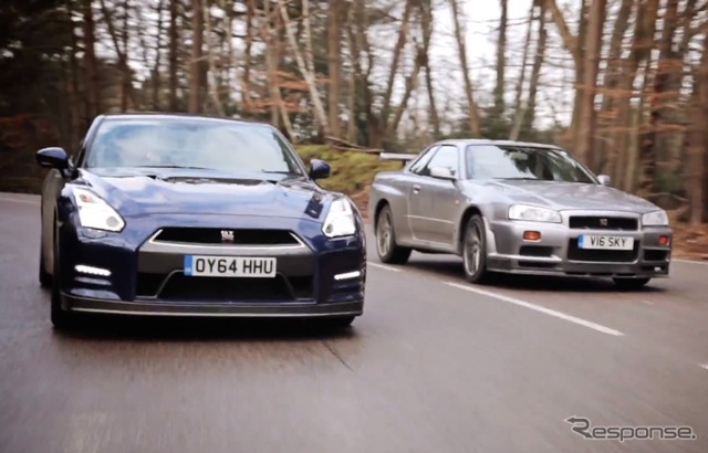 R34スカイラインGT-Rと日産GT-Rを徹底比較した『Car Throttle』（動画キャプチャ）