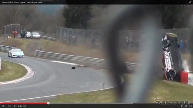 ドイツ・ニュルブルクリンクで行われたVLNニュルブルクリンク耐久シリーズ第1戦、「VLN1」で起きた日産GT-Rの大事故