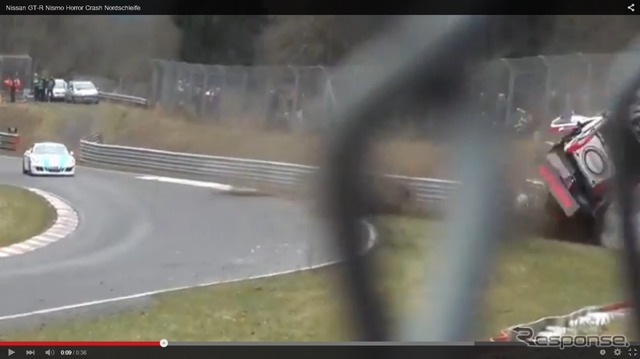 ドイツ・ニュルブルクリンクで行われたVLNニュルブルクリンク耐久シリーズ第1戦、「VLN1」で起きた日産GT-Rの大事故