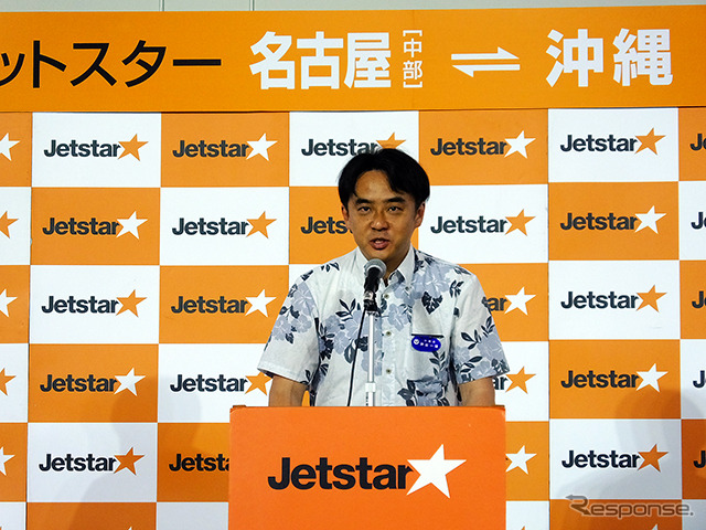 中部国際空港セントレア(名古屋、NGO)と那覇空港(沖縄、OKA)を結ぶLCC路線(GK381・382)の運航初日のようす