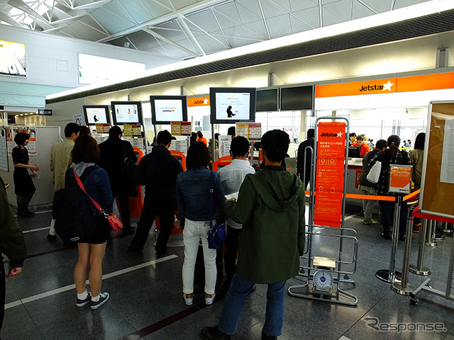 中部国際空港セントレア(名古屋、NGO)と那覇空港(沖縄、OKA)を結ぶジェットスター・ジャパン新路線(GK381・382)の運航初日。中部国際空港のようす