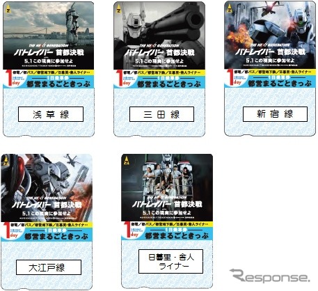 「パトレイバー」実写長編劇場版の公開を記念して発売される「都営まるごときっぷ」。券面には警察用レイバーAV-98式「イングラム」が描かれれる。