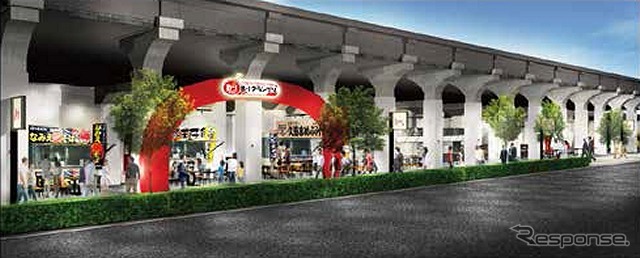 今夏オープン予定の「B-1グランプリ食堂 AKI-OKA CARAVANE」の外観イメージ。秋葉原～御徒町間の高架下に設けられる。