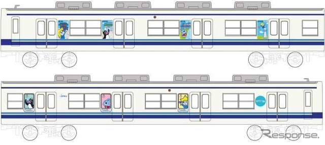 スタンプラリー開催にあわせて運行されるラッピング列車のイメージ。8000系2両編成1本にラッピングを施す。