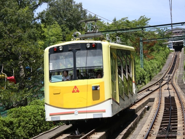 丹後海陸交通が運営している天橋立ケーブルカー。改修工事に伴い6月に運休する。