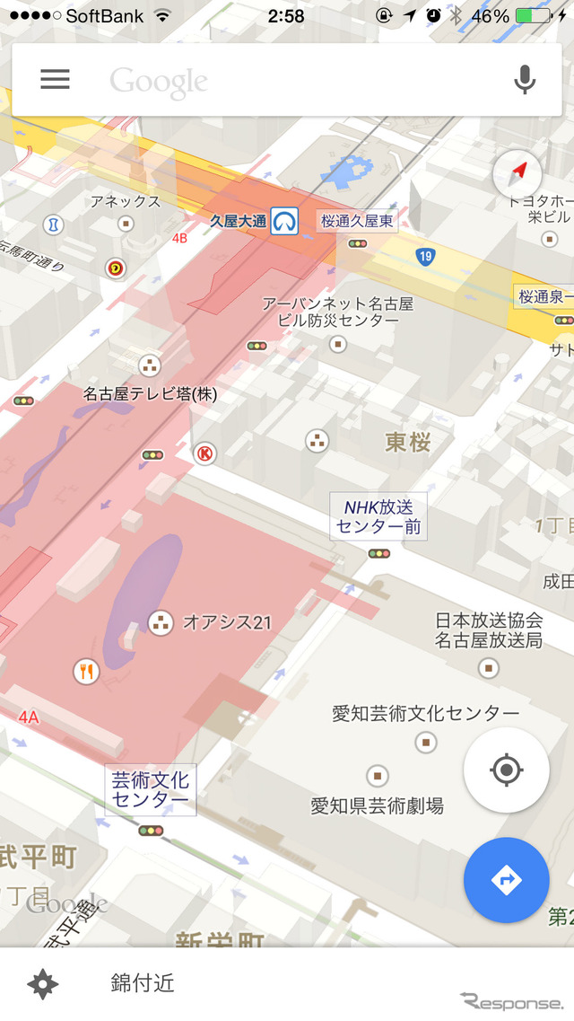 同じ場所をGoogleマップで表示。「いつもNAVI［ドライブ］」の地図がいかに美しいか分かる。