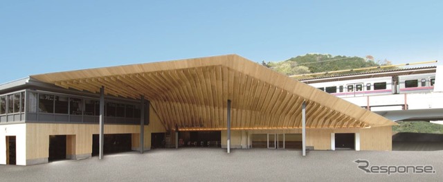 このほどリニューアル工事が完成した高尾山口駅。大きく広がる屋根は、高尾山薬王院をイメージしている。