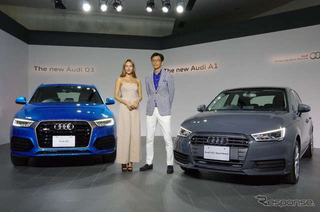 道端ジェシカさんと、アウディジャパン大喜多寛社長(アウディ Q3/A1 改良新型 発表会)
