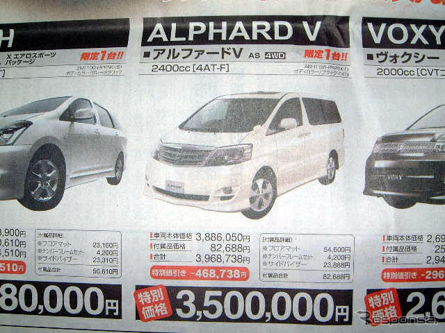 【新車値引き情報】ウィッシュ 以下、トヨタ車がこの値引き